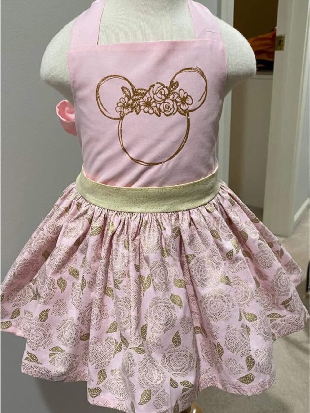 Pink Floral Minnie Mouse Apron Dress with bloomers
